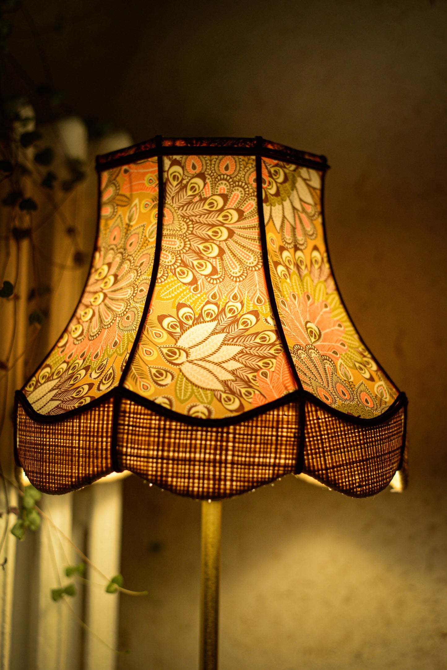 Abat-jour pagode vintage papier art-déco/raphia