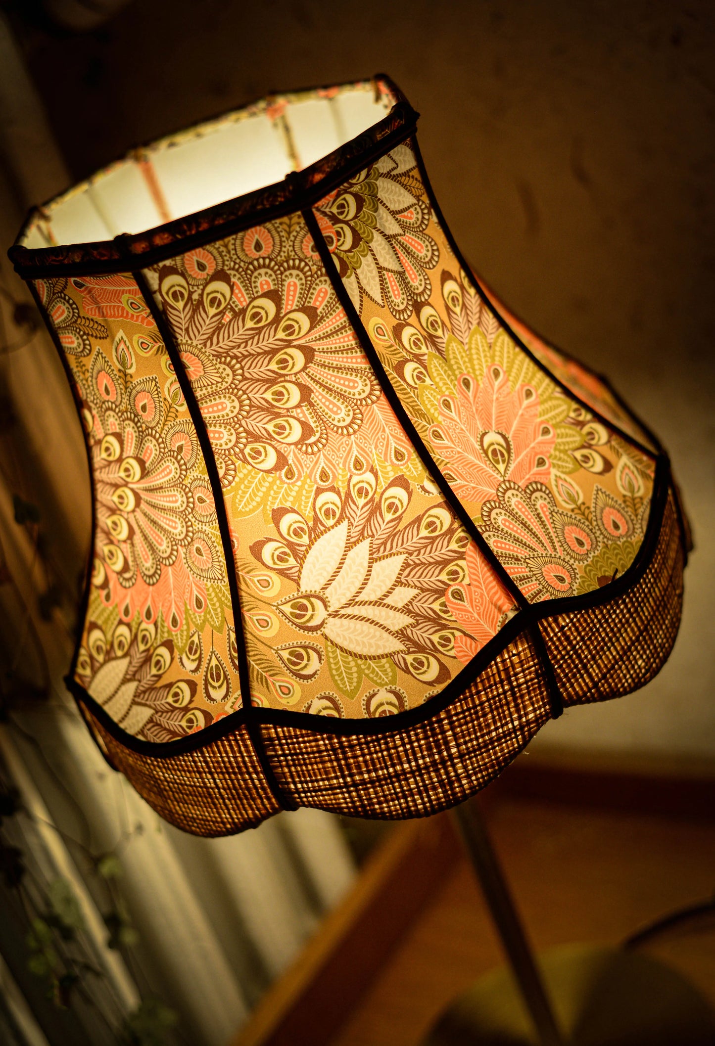 Abat-jour pagode vintage papier art-déco/raphia
