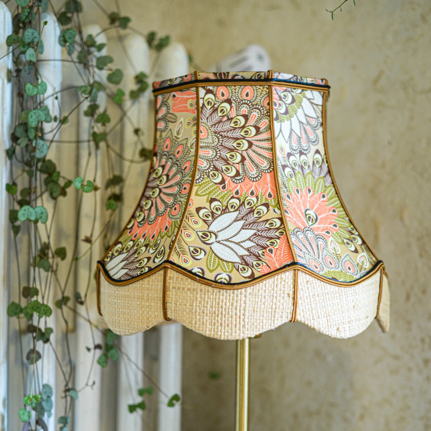 Abat-jour pagode vintage papier art-déco/raphia