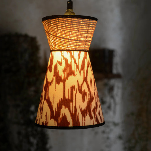 Suspension baladeuse diabolo motif Ikat rouille - Lumière à tous les Etages