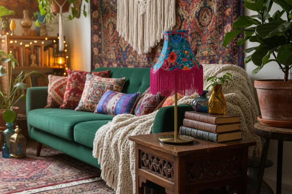 Sophie~Petit abat-jour pagode à frange en velours - Lumière à tous les Etages