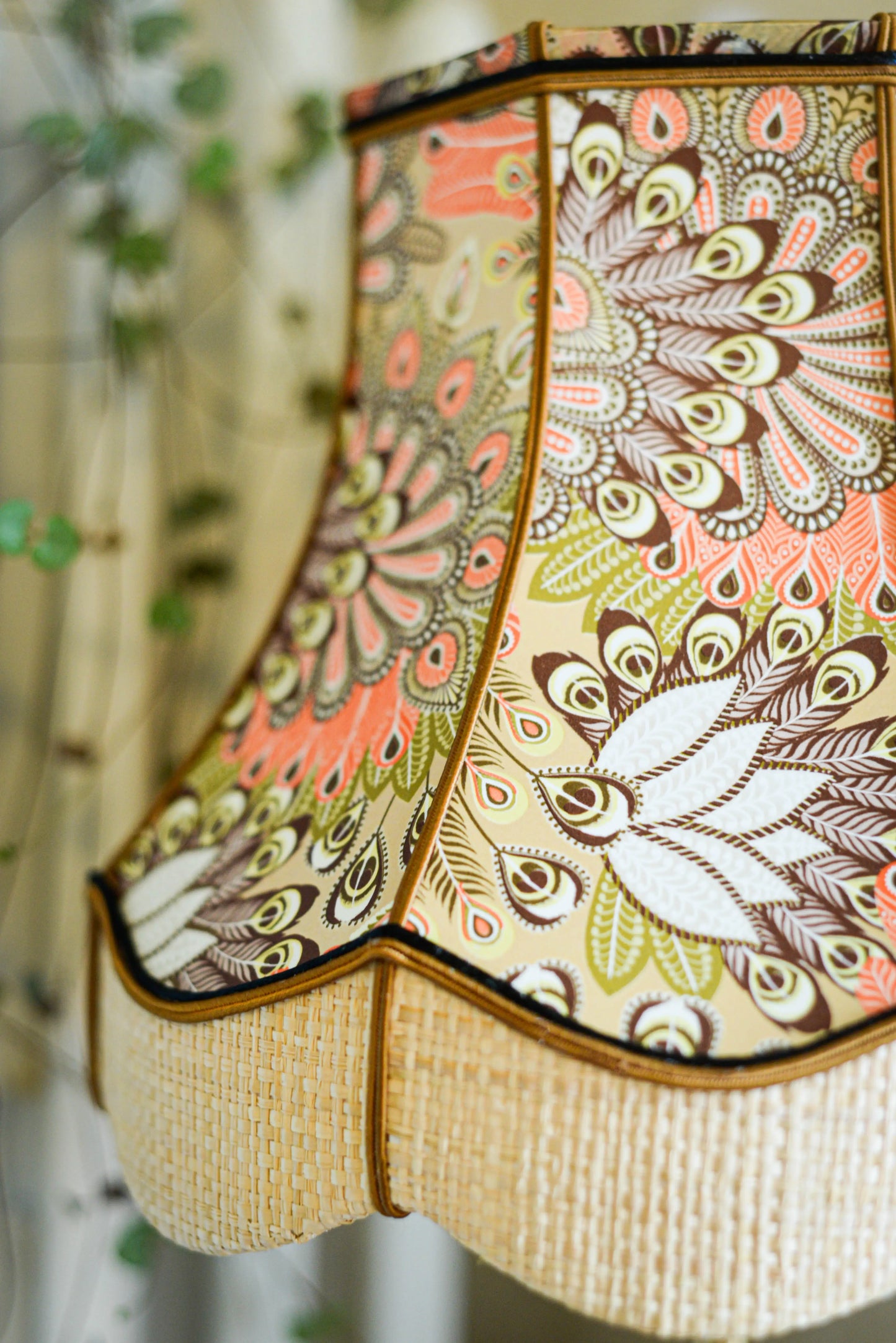 Abat-jour pour lampe à poser de salon pagode vintage papier art-déco/raphia - Lumière à tous les Etages