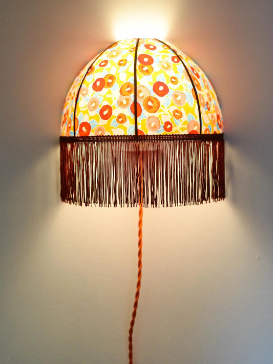 Applique murale papier japonais et franges bordeaux - Lumière à tous les Etages