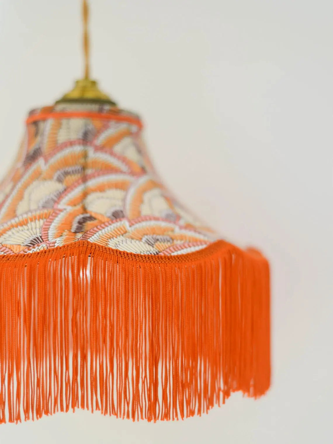 Baladeuse vintage tissu liberty géométrique/franges oranges