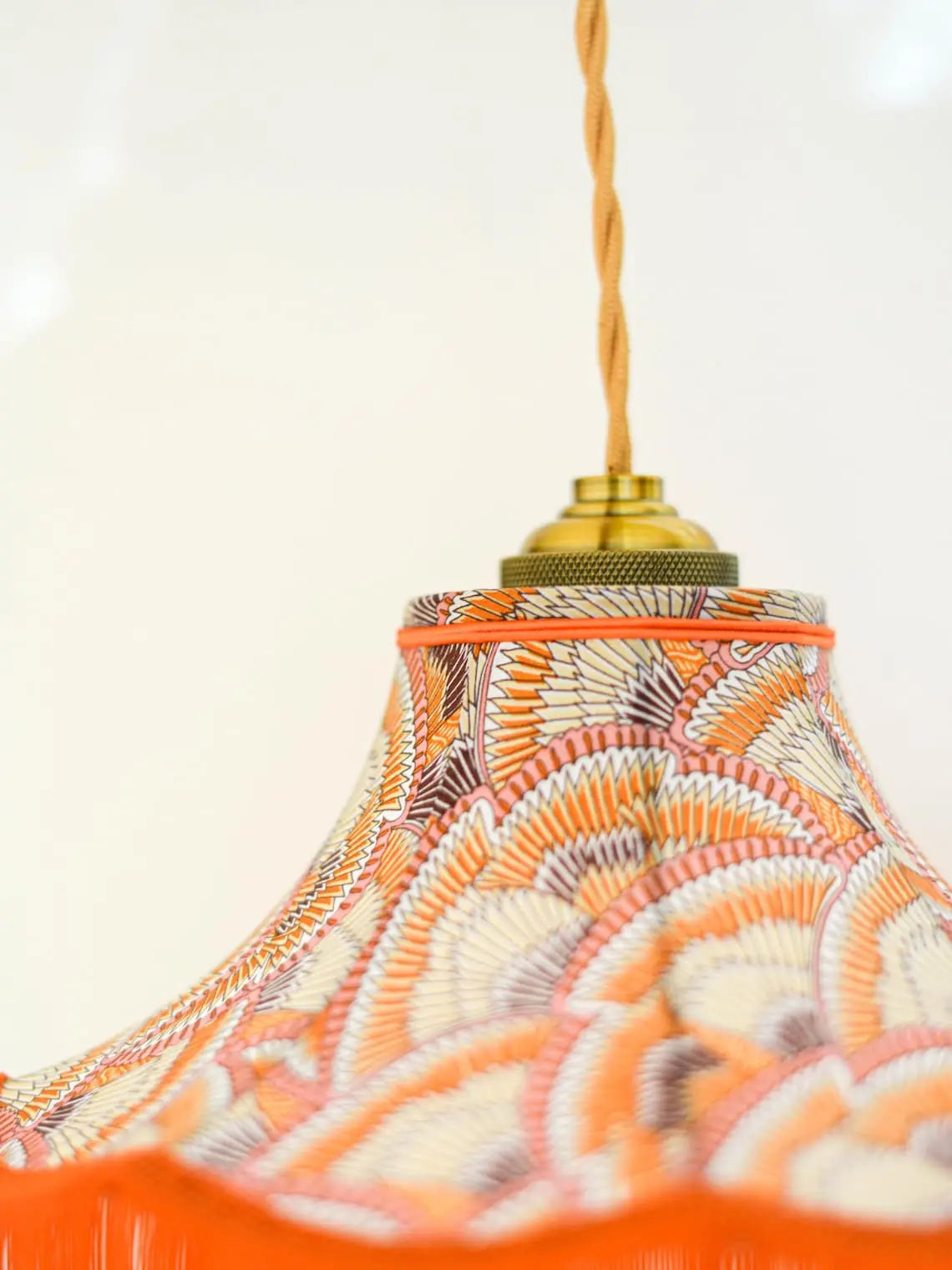 Baladeuse vintage tissu liberty géométrique/franges oranges