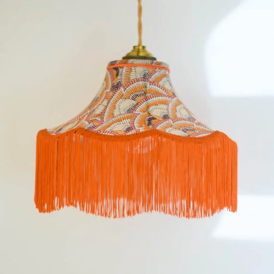 Baladeuse vintage tissu liberty géométrique/franges oranges