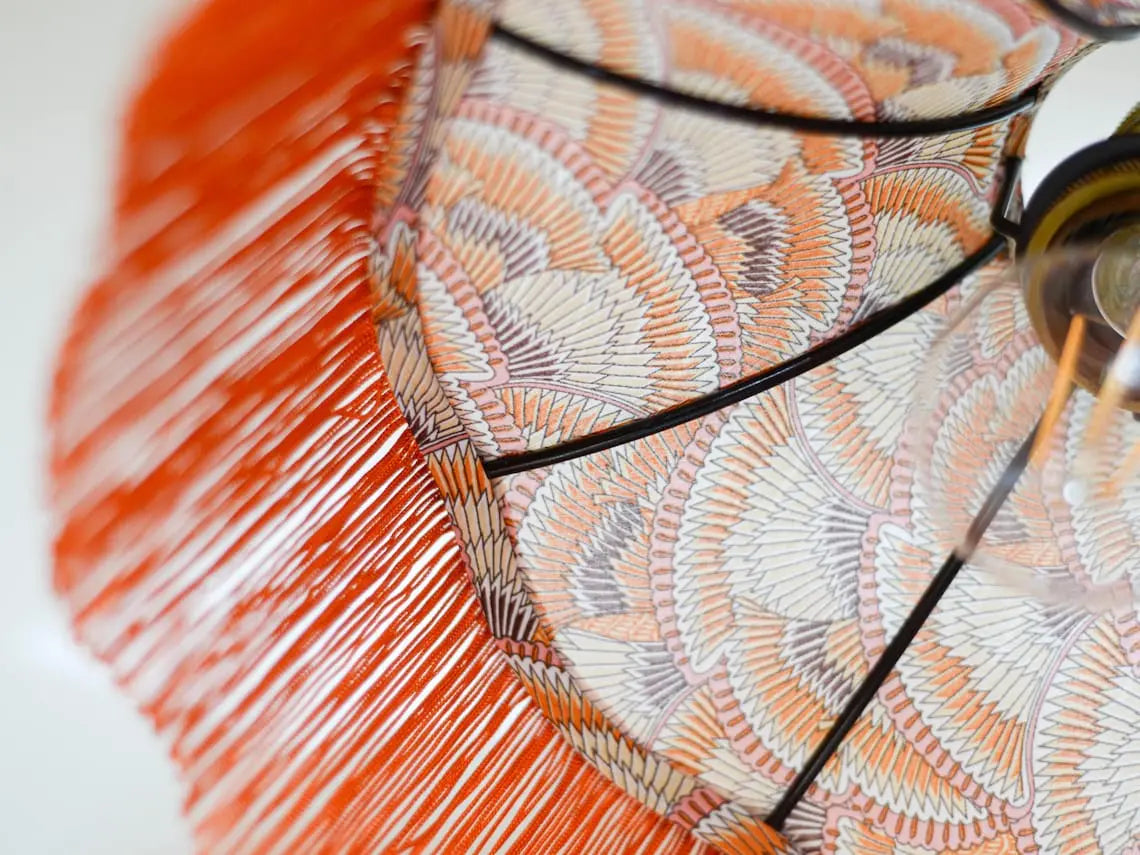 Baladeuse vintage tissu liberty géométrique/franges oranges