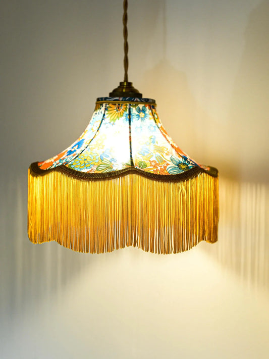 Baladeuse pagode tissu liberty fleuri/franges dorées - Lumière à tous les Etages