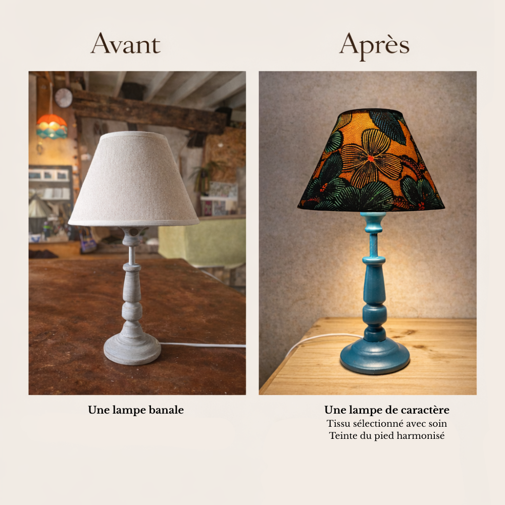 restauration d'un abat jour sur mesure dans mon atelier en bretagne