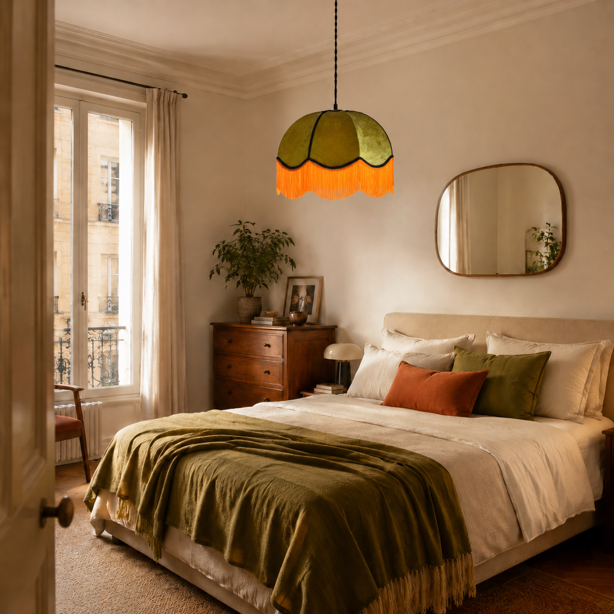 abat jour suspension en forme de dome dans une chambre. Fabriqué à Rennes en Bretagne