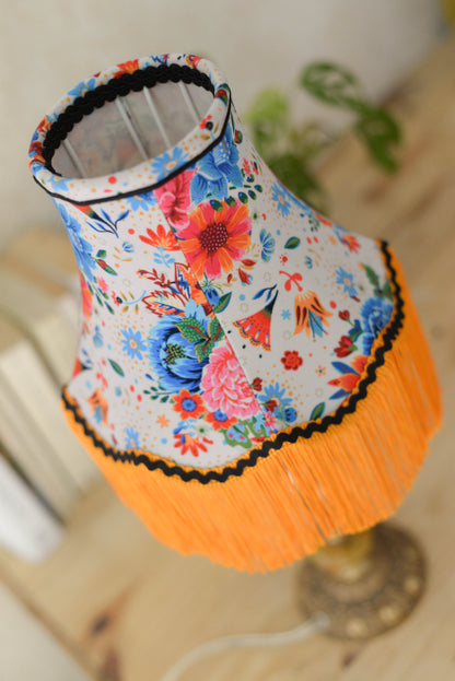 Abat-jour Vintage BHS - Tissu Floral Multicolore Avec Franges