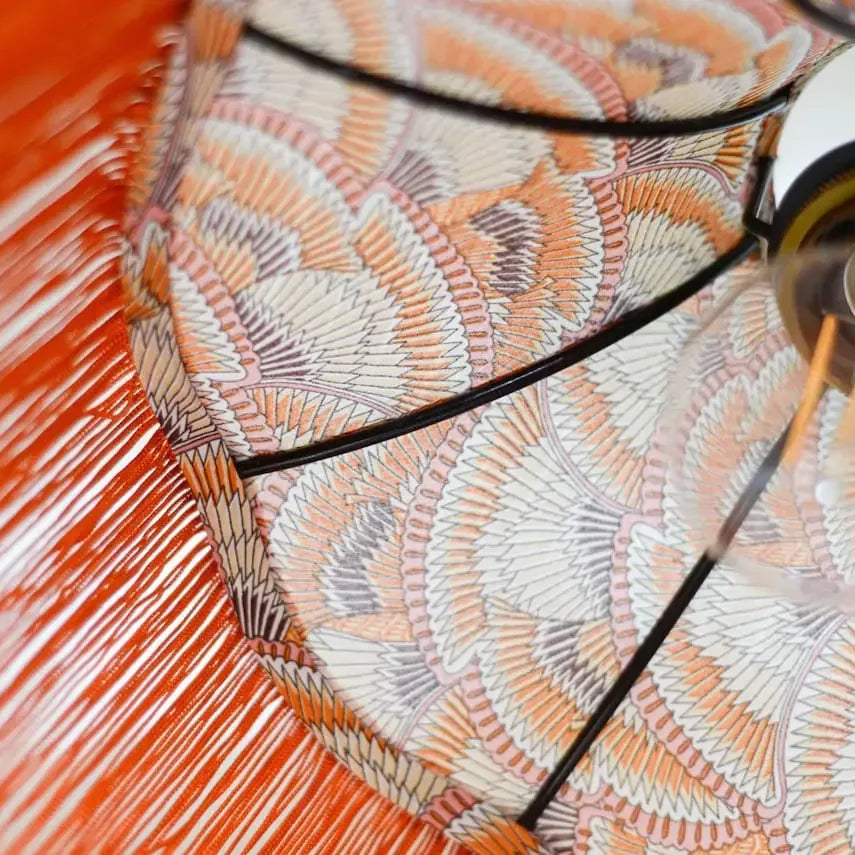 Baladeuse vintage tissu liberty géométrique/franges oranges - Lumière à tous les Etages 