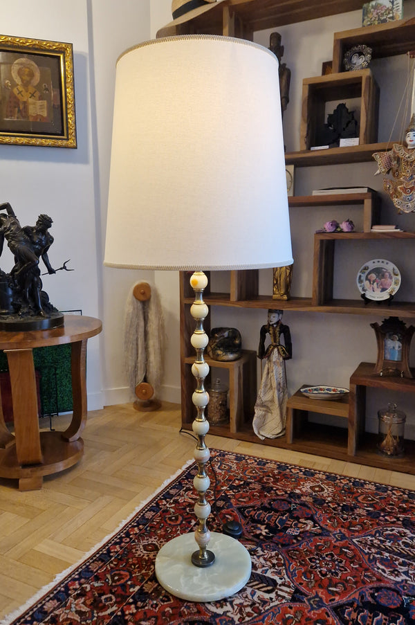 abat jour sur mesure sur pied de lampe onyx et laiton