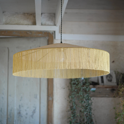 grande suspension raphia franges luminaire salon fait main 