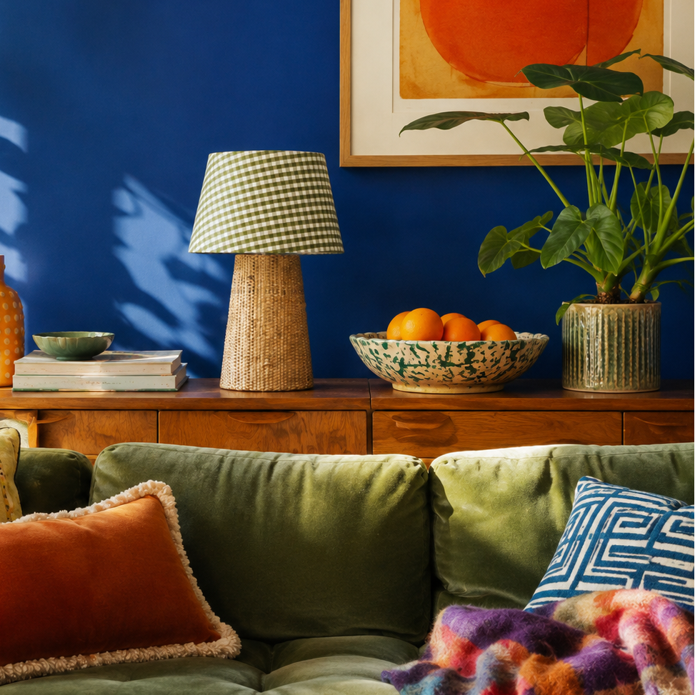 lampe d'appoint posé sur une console dans un salon. Fabrication artisanale en Bretagne