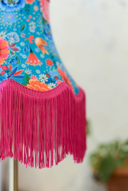 petit abat-jour pagode à franges vintage aux couleurs vibrantes. Tissu de velours. Fabrication artisanale rennes